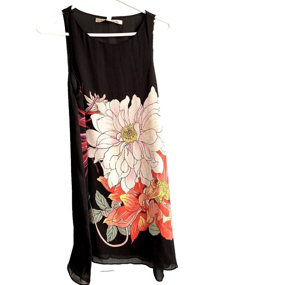 Women's Max Studio Black Dress with Oversize Flowers Tulle Overlay Size M